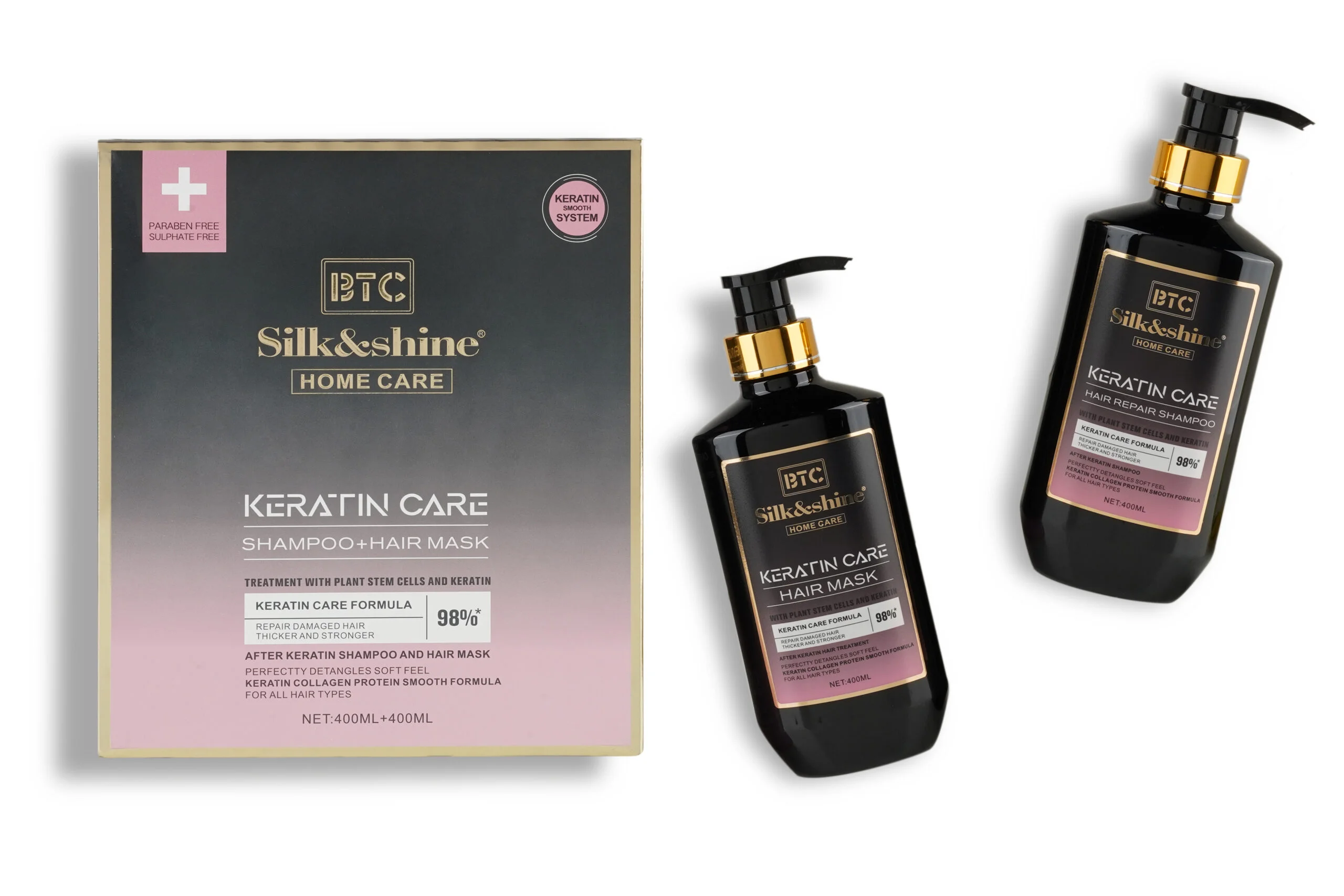 BTC Silk and Shine Keratin Care Shampoo and Hair Mask Kit - Image 4
