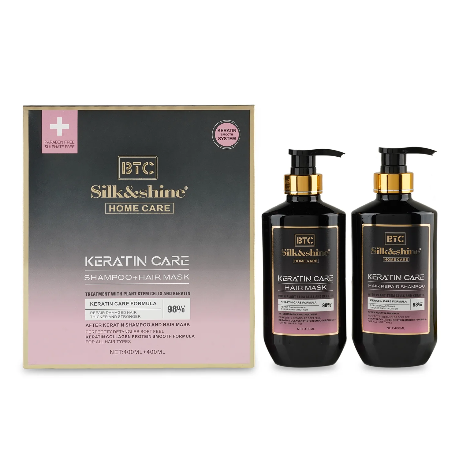 BTC Silk and Shine Keratin Care Shampoo and Hair Mask Kit - Image 5