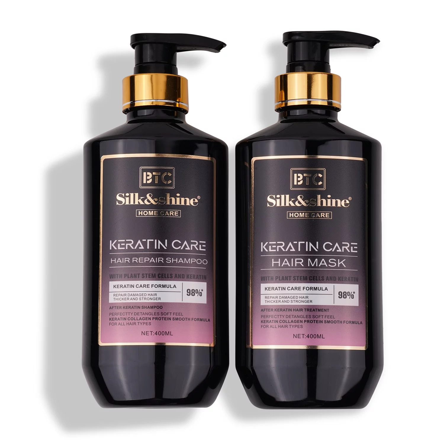 BTC Silk and Shine Keratin Care Shampoo and Hair Mask Kit